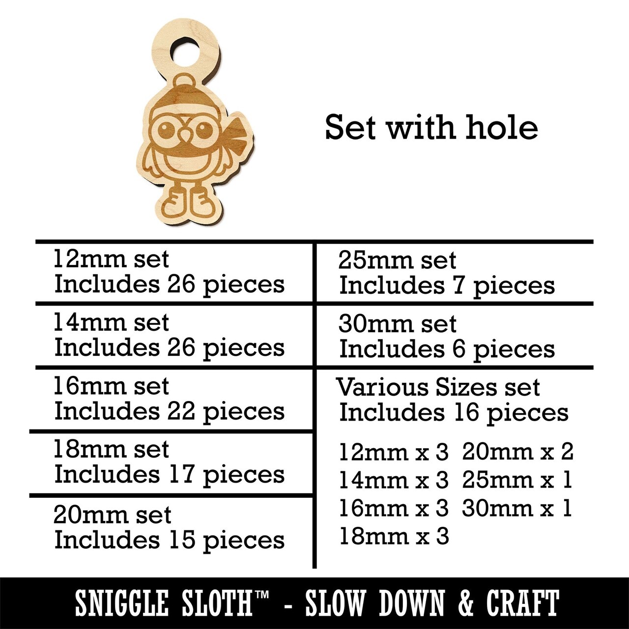 Winter Owl with Hat Scarf Mini Wood Shape Charms Jewelry DIY Craft